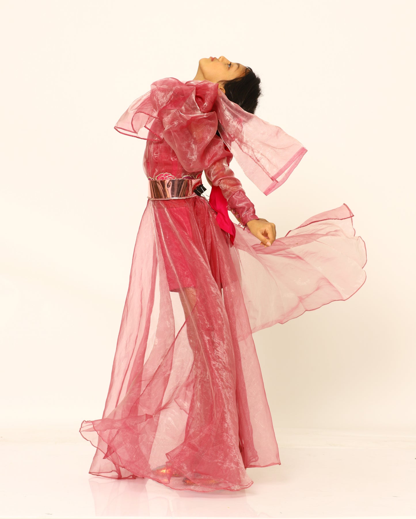cerise + pink + rose + princess + organza + soft + belt + bow + jumpsuit + shoes +  disney + party + slay + gorgeous + bend + side