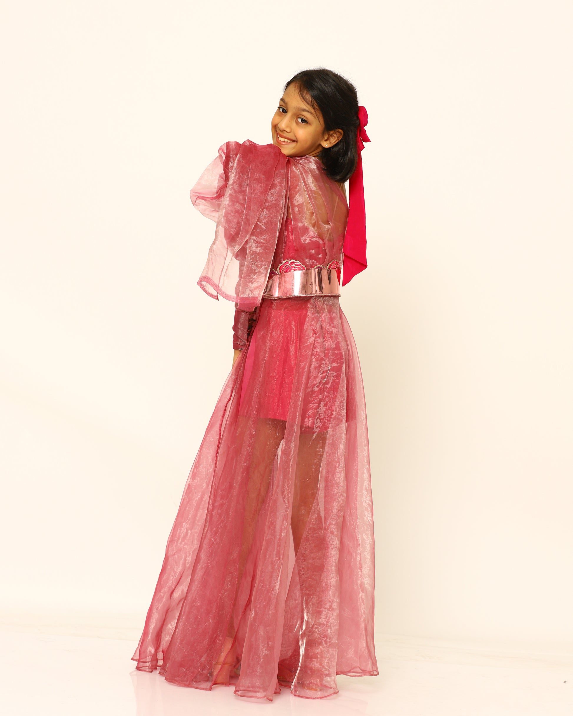 cerise + pink + rose + princess + organza + soft + belt + bow + jumpsuit + shoes +  disney + party + slay + gorgeous + half + back